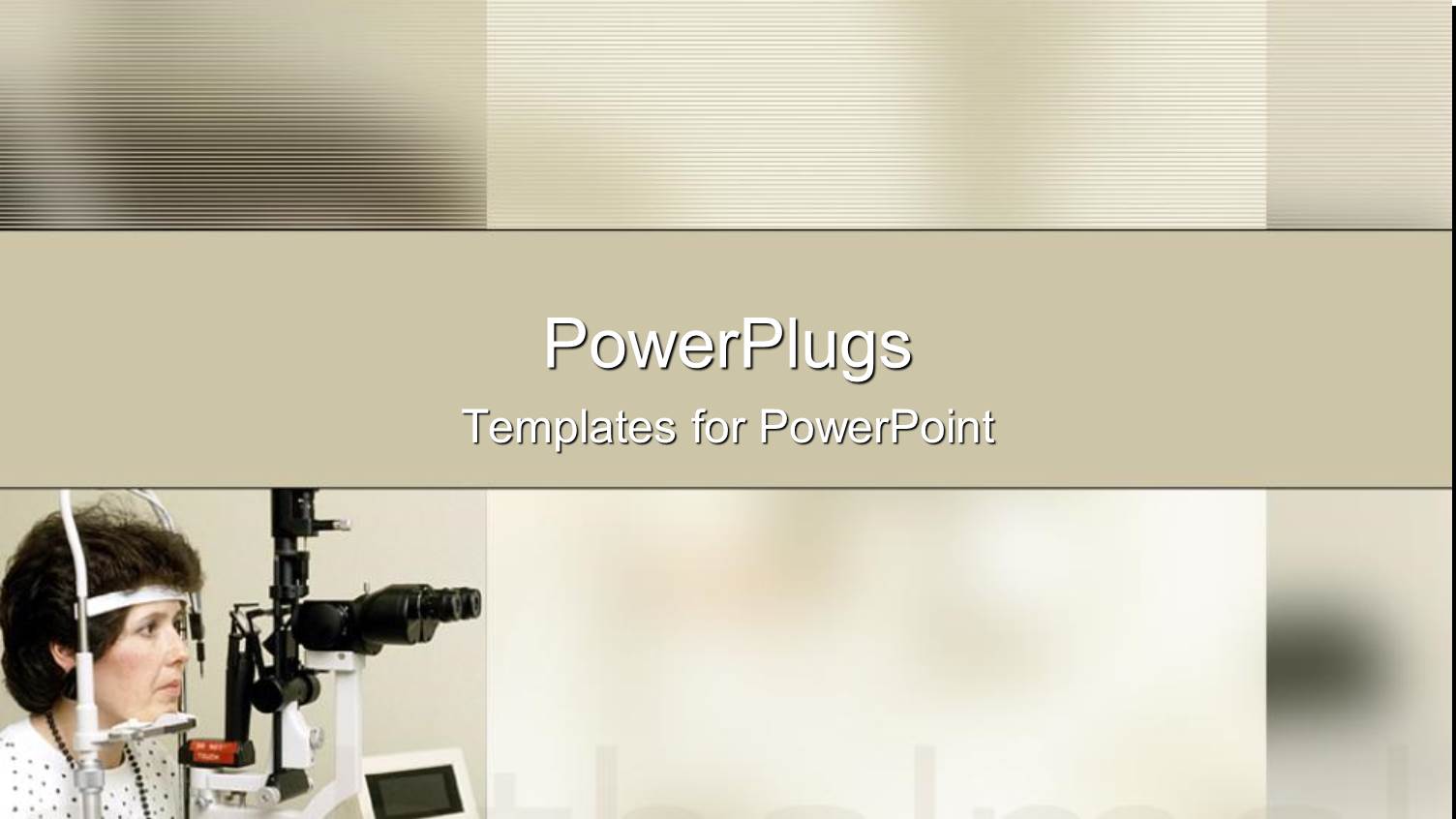 Woman Steering into an Eye Examining Machine on a Grey Background with a :Ophthalmology