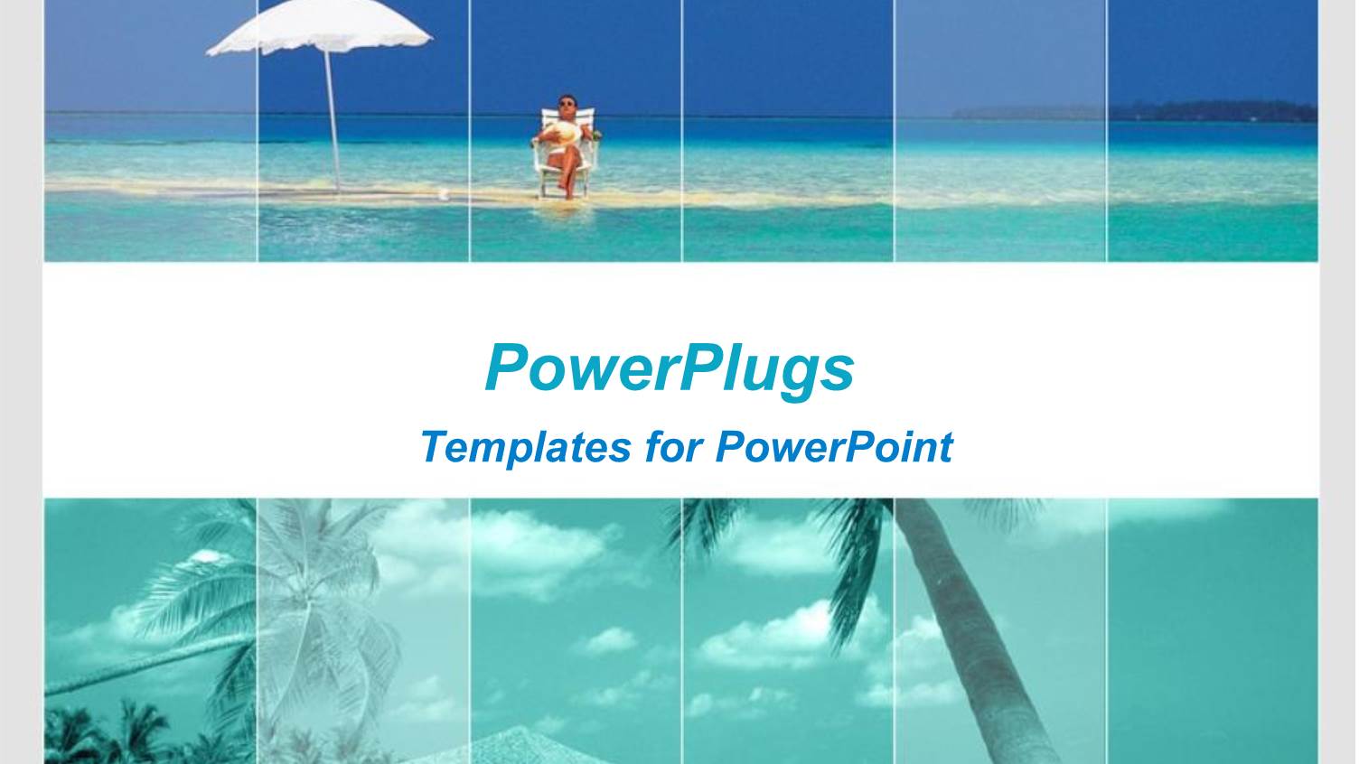 Woman Sunbathing on Beach, Palm Trees