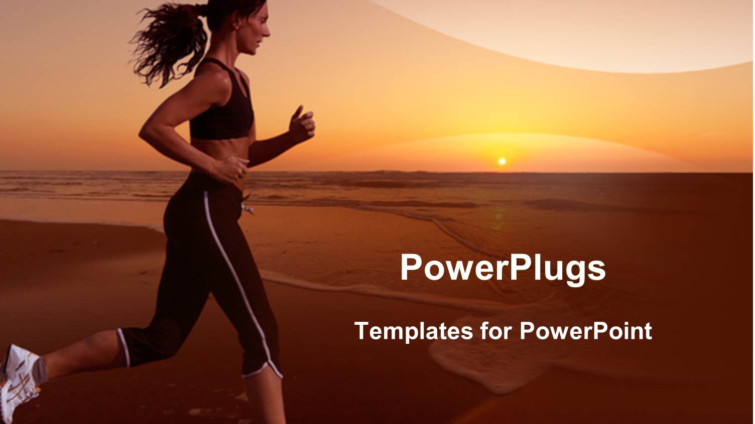 Woman in White Canvas Running on Sea Beach with Sunset Overhead