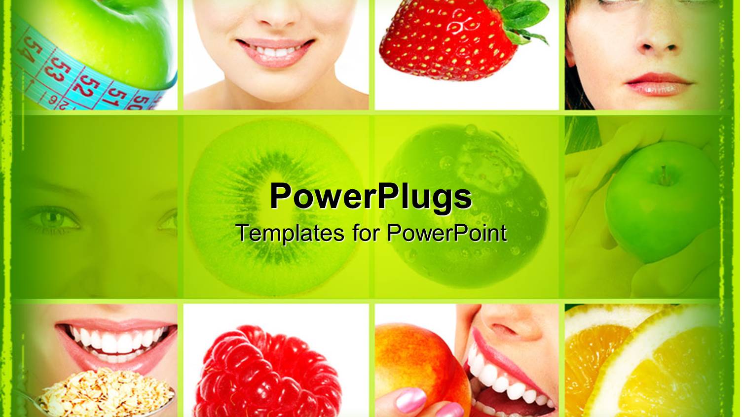 Women Eating Healthy Fruits, Berries, Oatmeal and Apple with Measuring Tape