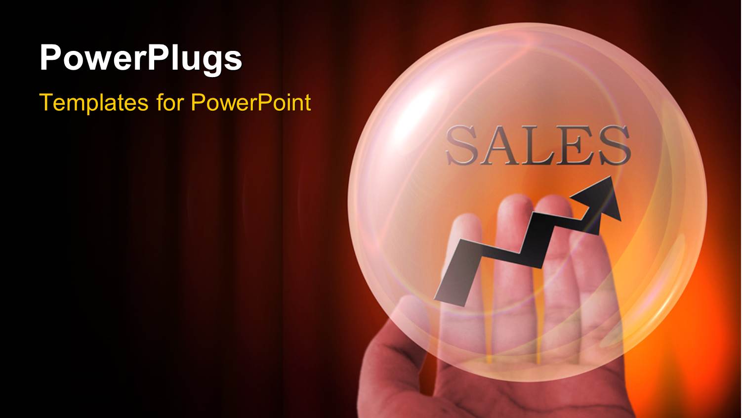 Word SALES with Arrow in Transparent Sphere Over Orange Background