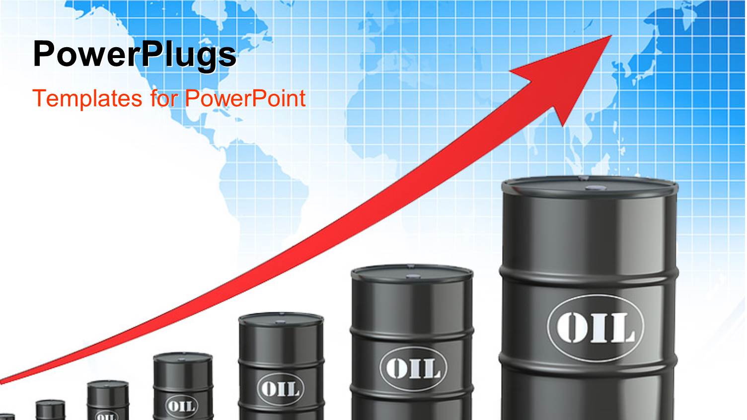 World Map in Background with Red Increasing Arrow Over Oil Barrels