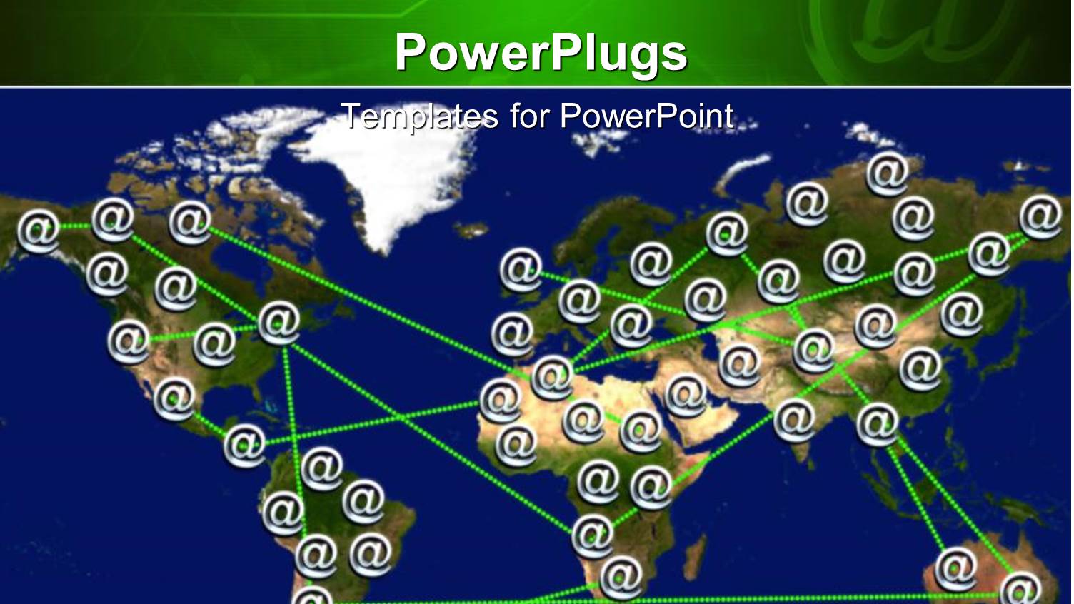 World Map Covered with at Signs Connected by Green Lines