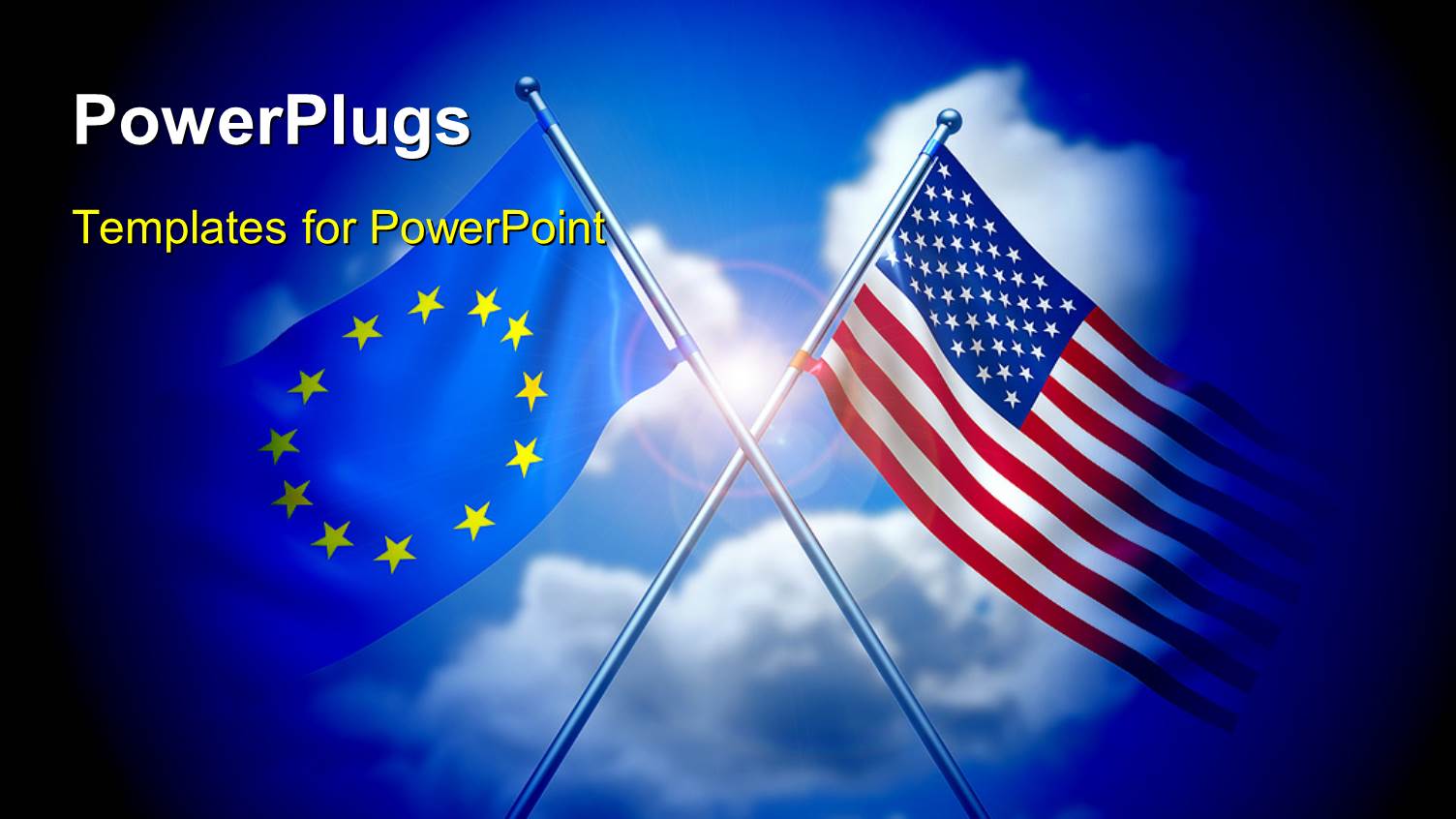 Flags of United States of America and China Over Blue Cloudy Sky