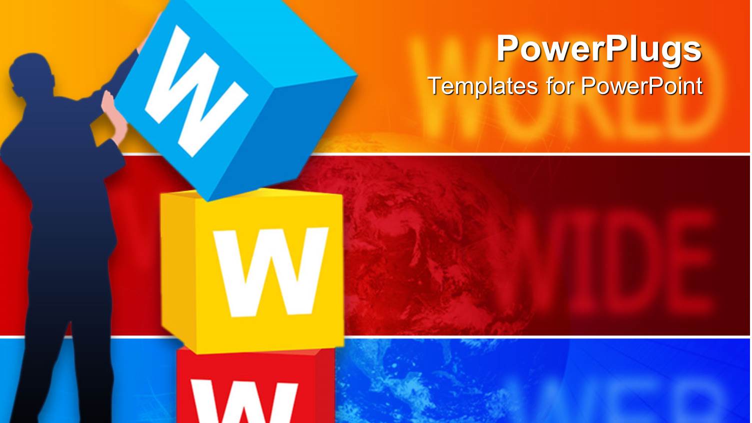 World Wide Web with Man Stacking W Building Blocks, Earth Background