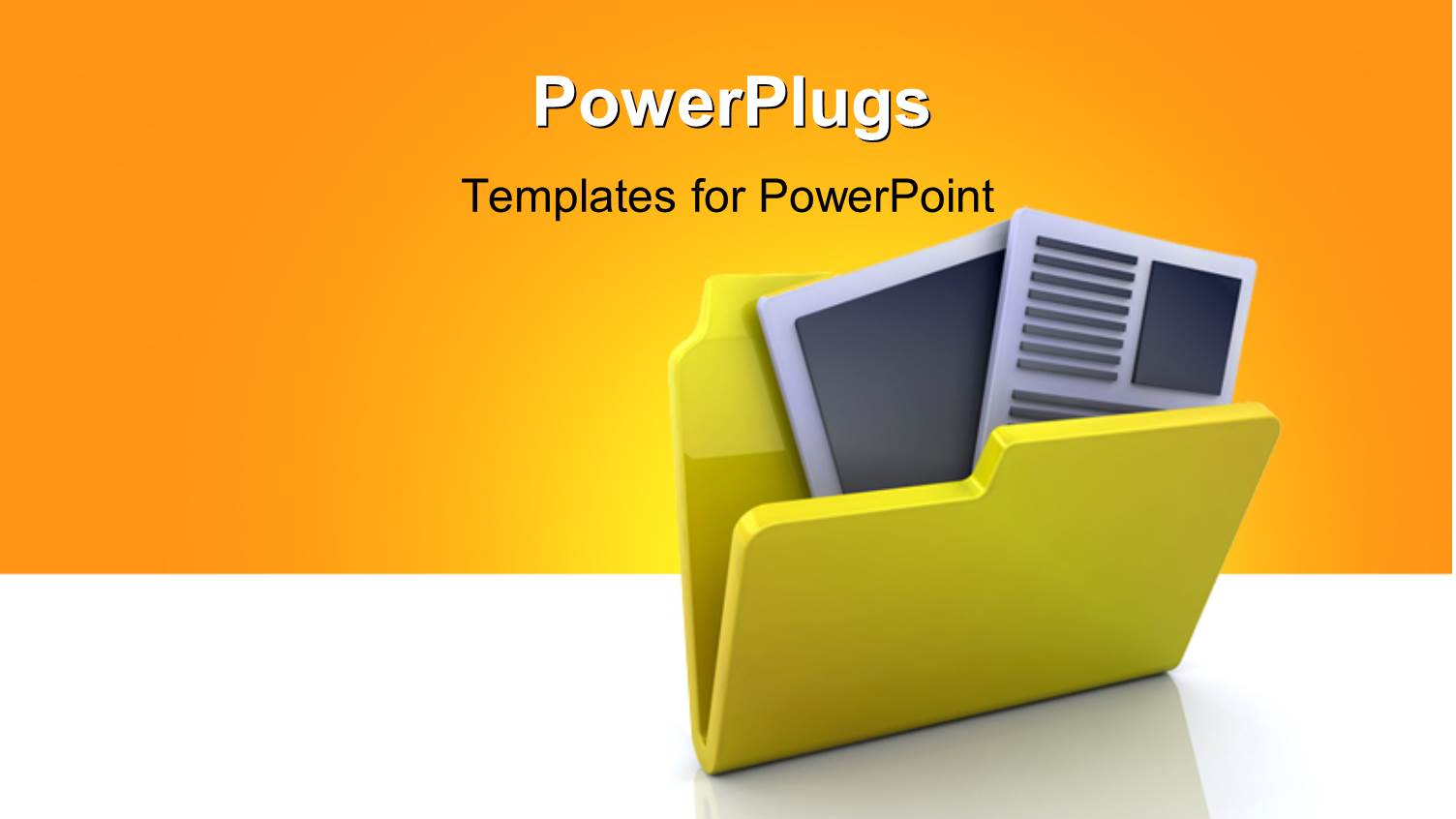 Yellow 3D Folder Icon with Documents Inside Over Yellow and White Background 