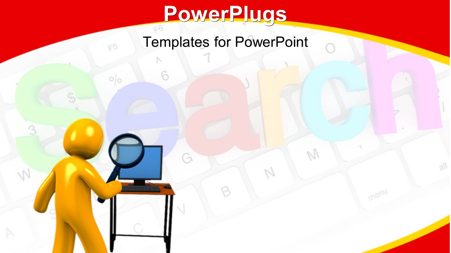Yellow 3D Man Performing SEARCH with Magnifying Glass Hovering Over Computer Screen
