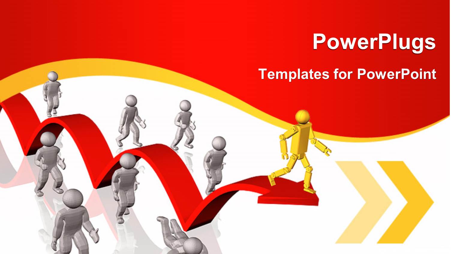 Yellow 3D Man on Red Arrow Stands Out from Crowd