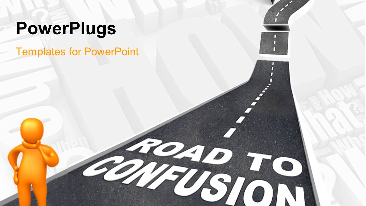 Yellow 3D Man on Road Leading to Confusion with Questions in Background