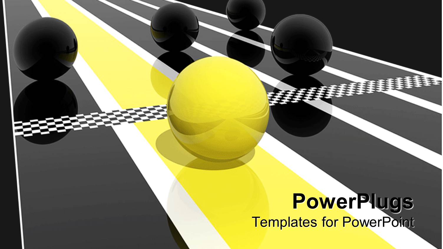 Yellow Ball Winning Race Rolling Over Checkered Finish Line