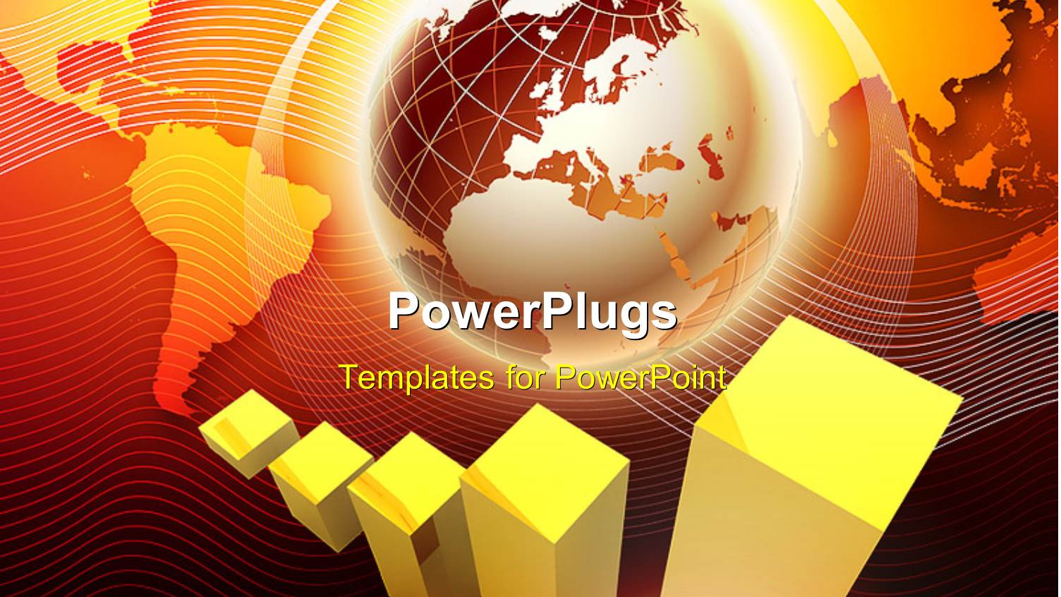 Yellow Bar Charts with Earth Globe Over World Map 