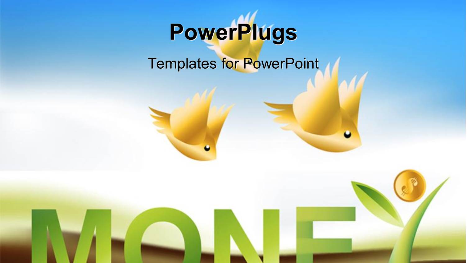 the Yellow Birds Flying to a Plant with a Text that Spells Out the Word 