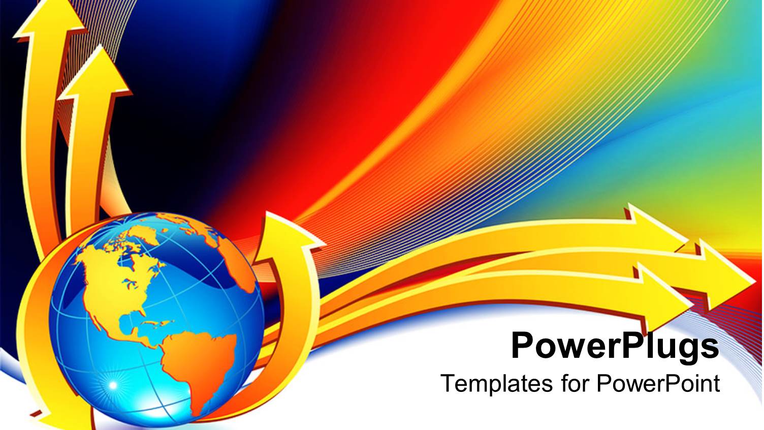 Yellow and Blue Globe with Yellow Arrows on  Colorful Background