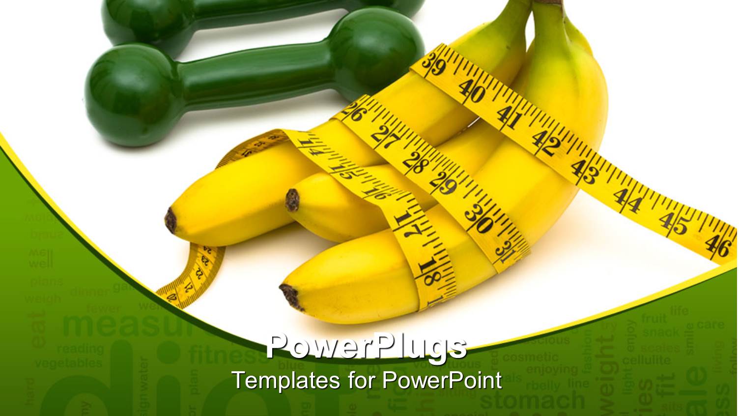 Yellow Bunch of Banana Wrapped with a Measuring Tape Beside a Dumbell