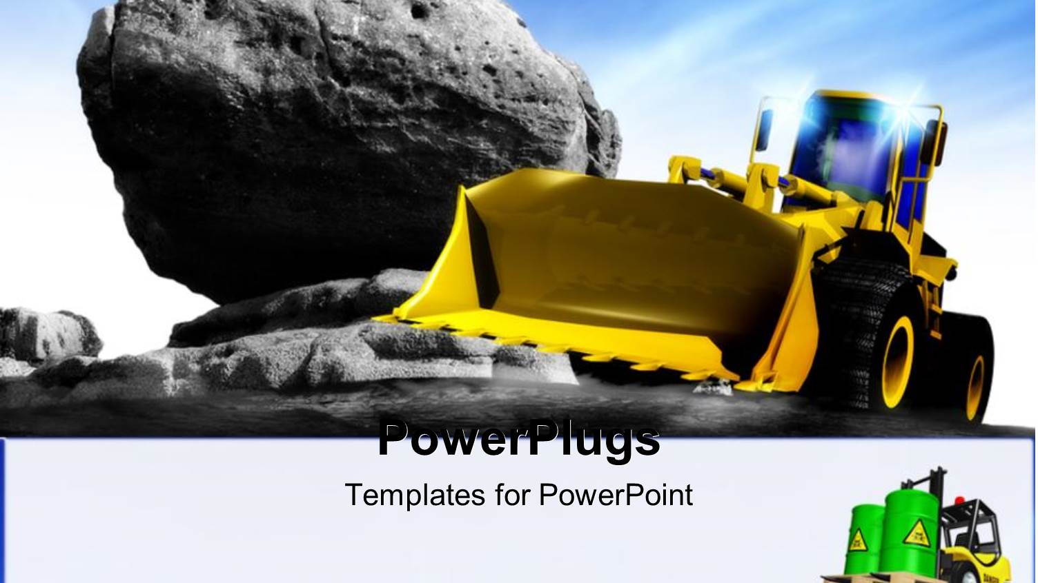 Yellow Earth Mover Construction Vehicle Next to large Rock