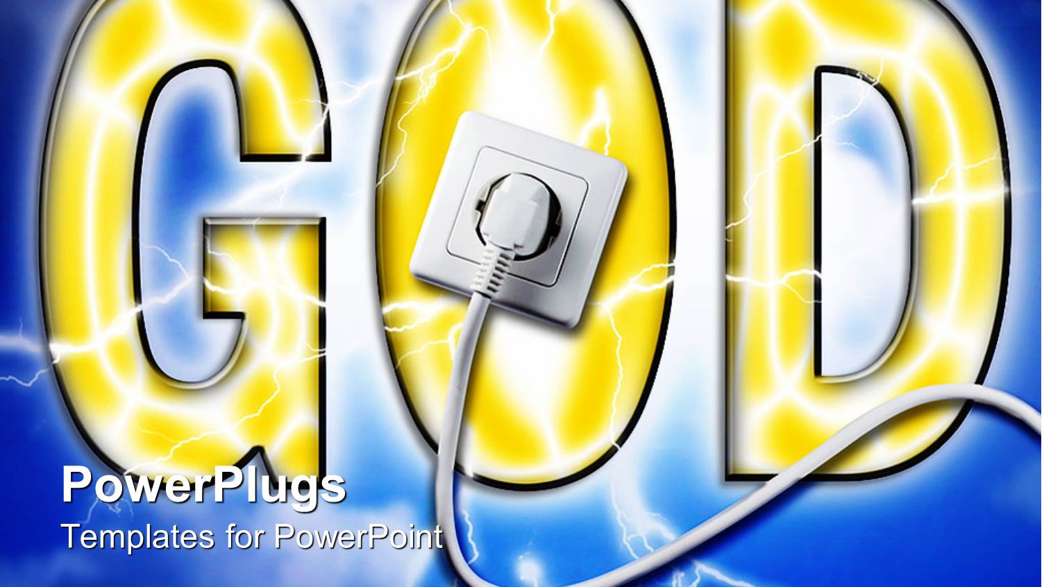 Yellow GOD Sign with White Socket Plug in Blue Background