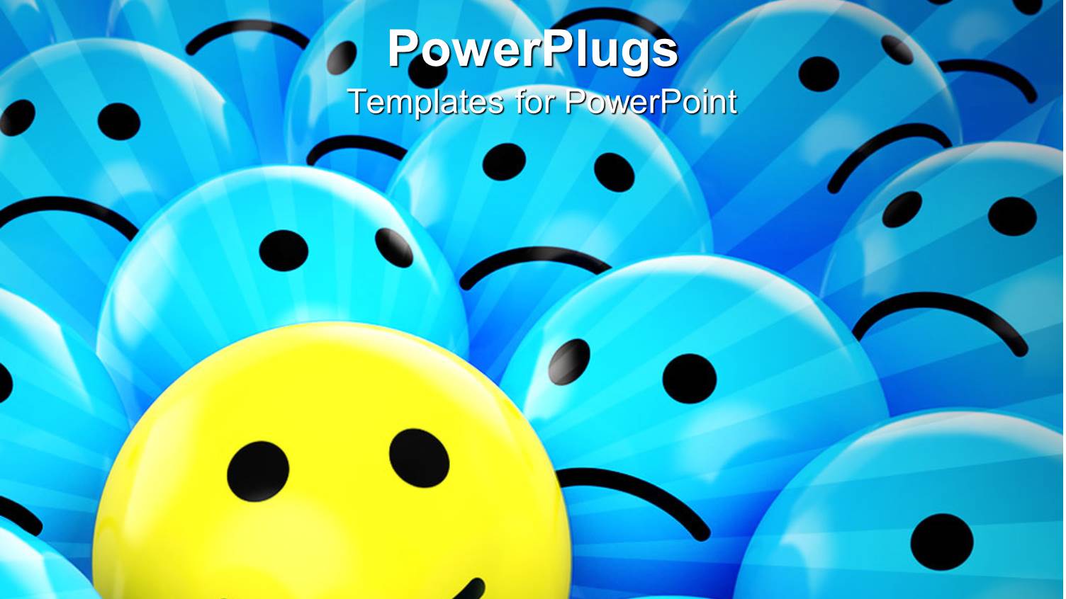 Yellow Happy Smiley Face Between Blue Sad Faces, Smiling Face Surrounded by Sunrays Between Sad Faces, Symbol of