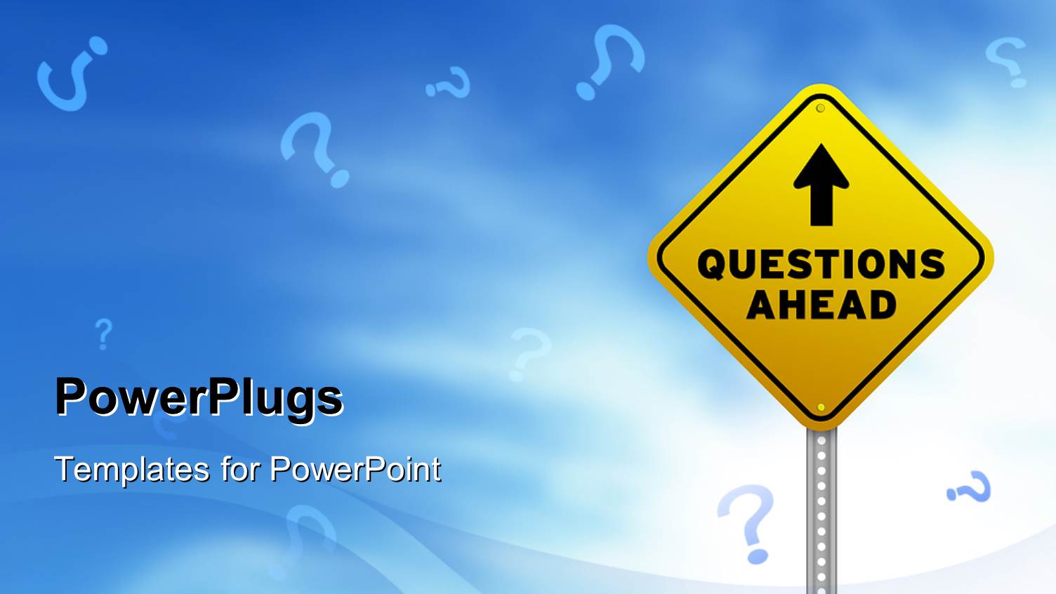 Yellow Road Sign with Indication 'Questions Ahead', Questions Marks Flying in the Sky