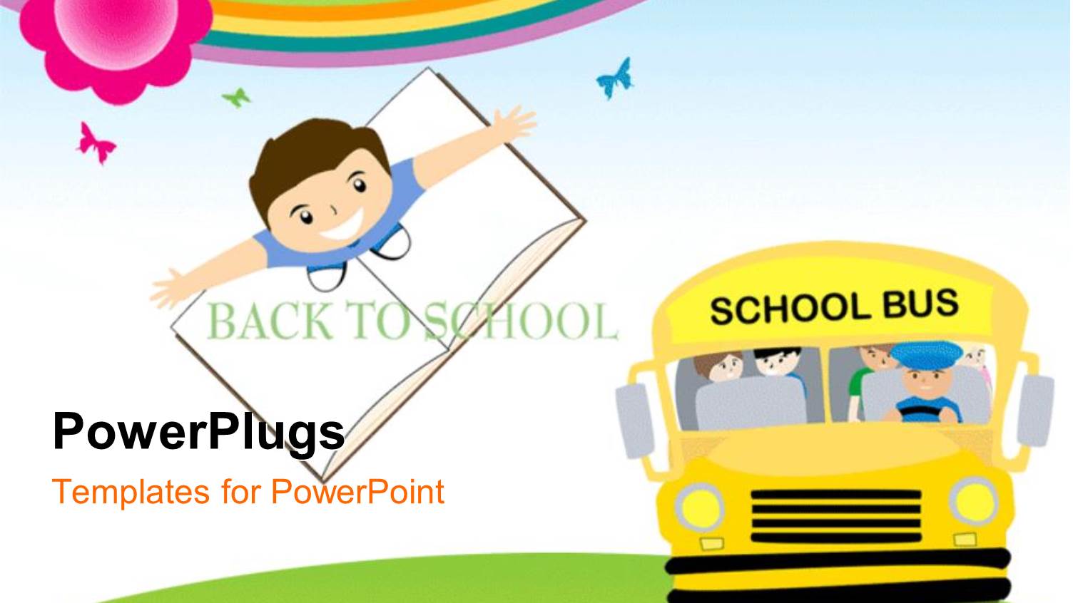 Yellow School Bus Transporting Children to School with Kid Standing on Notebook 