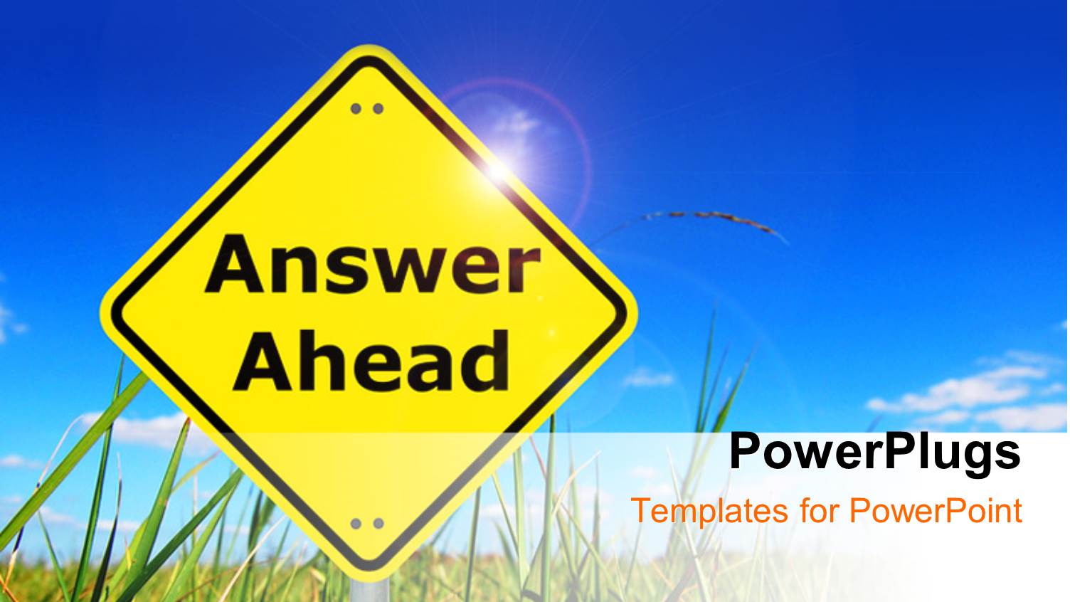 Yellow Signpost Reads Answer Ahead on Flower Field with Blue Sky 