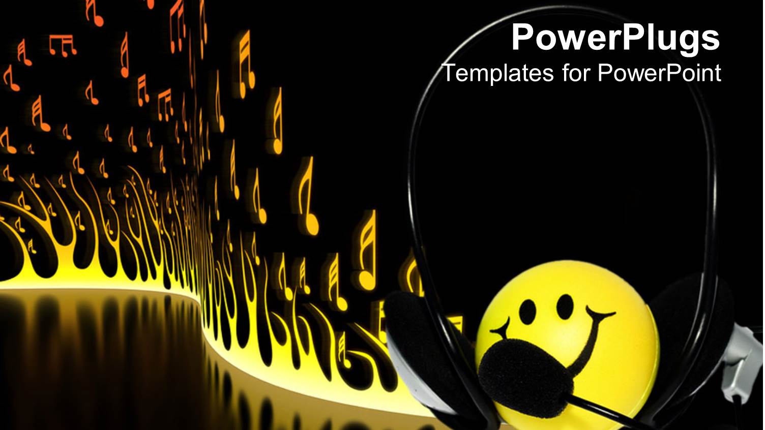 Yellow Smiley Face Wearing a Headphone with Burning Fire Background