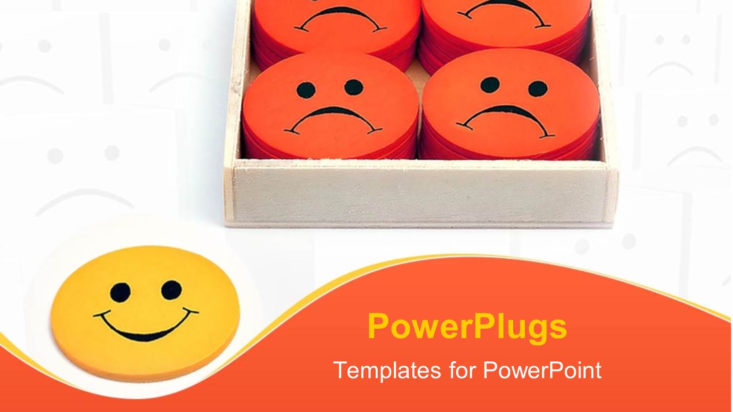 Yellow Smiling Face Next to Box Filled with Orange Frowning Faces