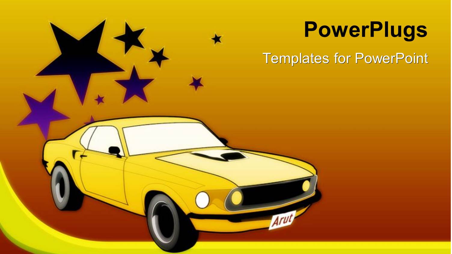 Yellow Sport Car with Stars on Gradient Red, Orange and Yellow Background