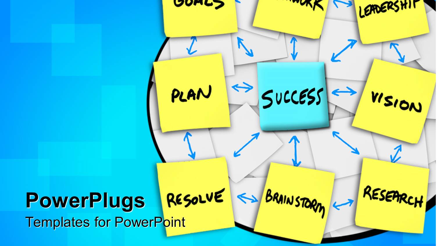 Yellow Sticky Notes with Blue Note at Center Written SUCCESS