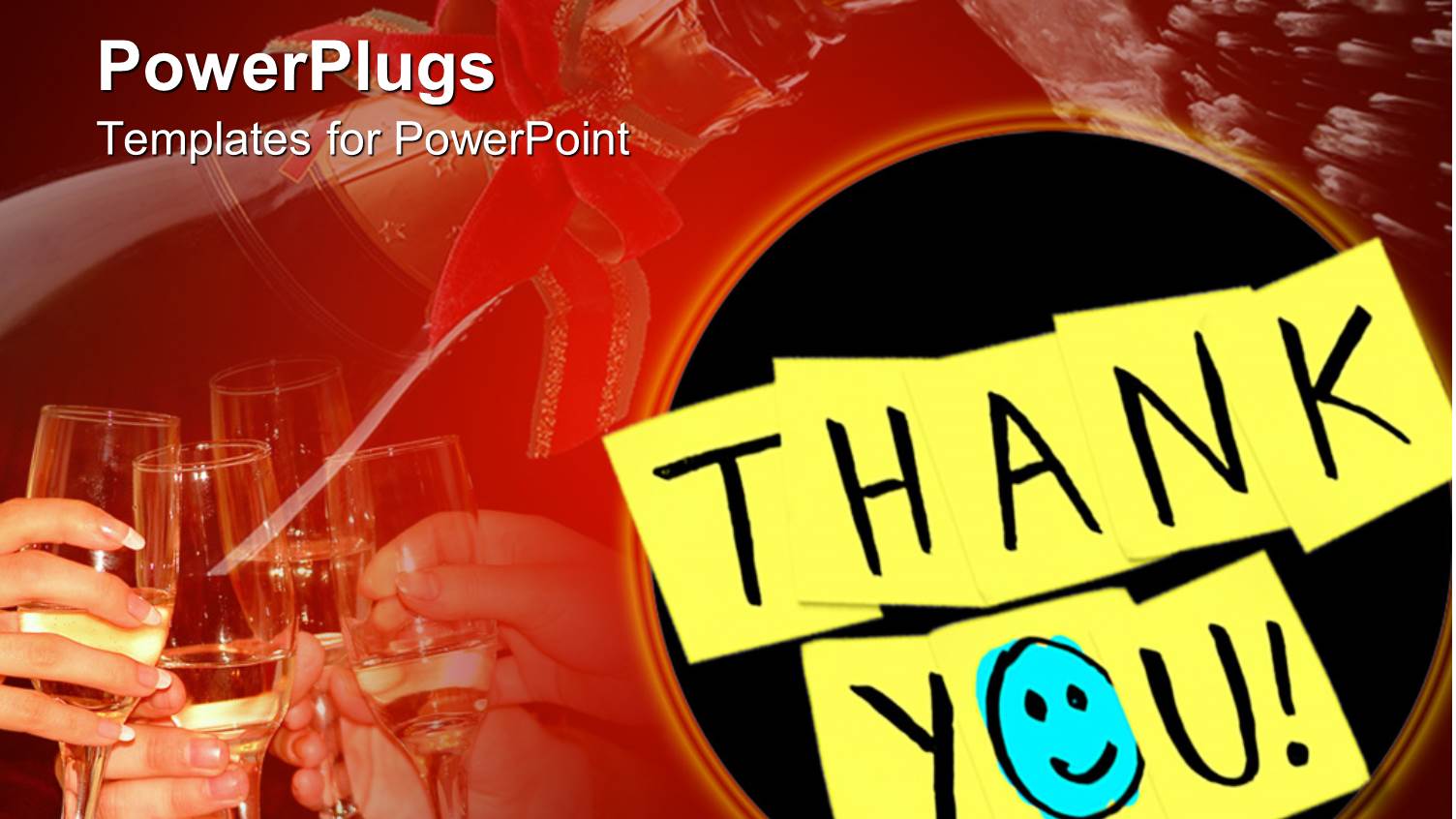 Yellow Sticky Notes with Thank you and Blue Smiley Face Instead of O Letter with Hands Holding Glasses and Making a