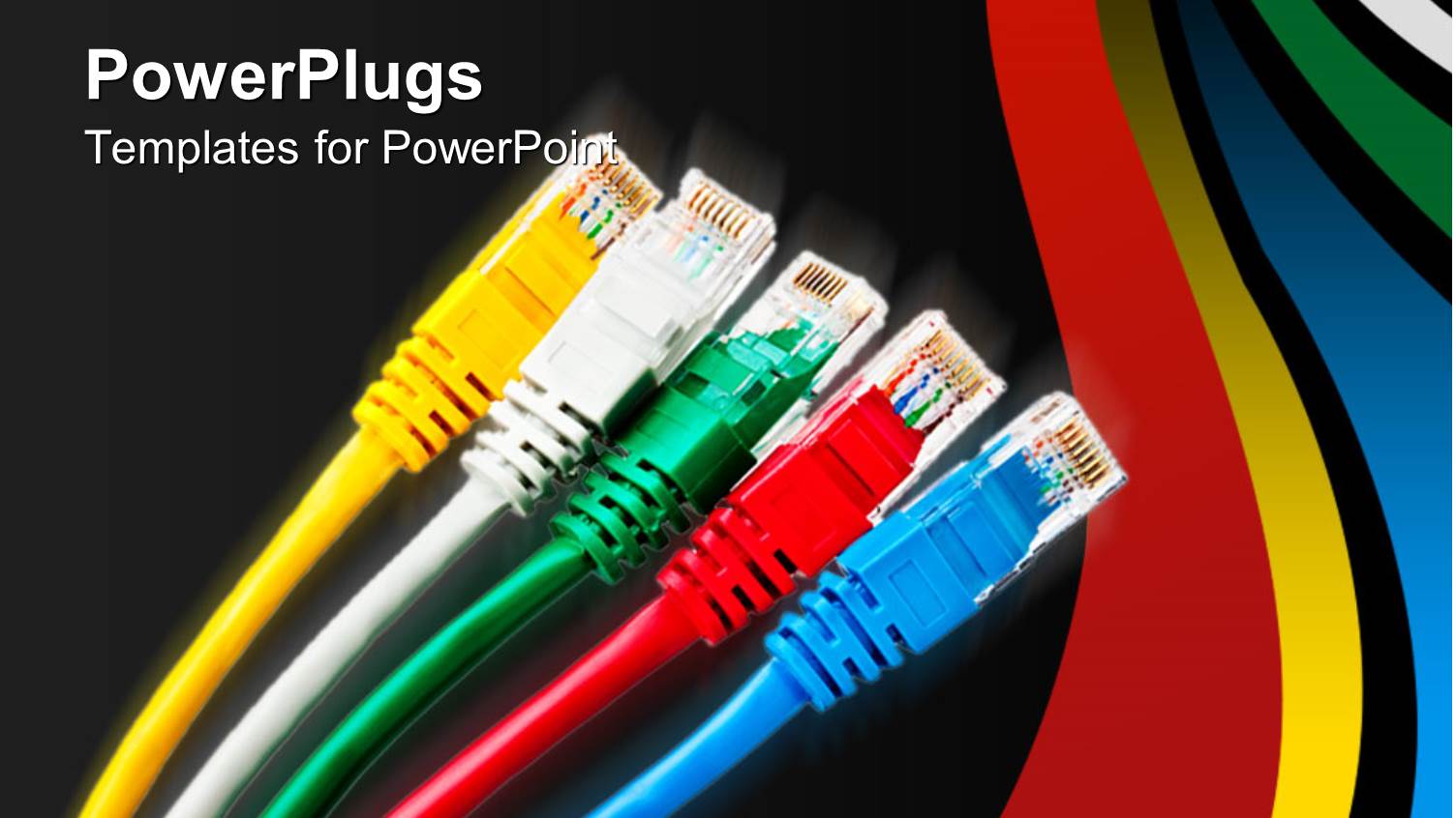 Yellow, White, Green, Red and Blue Ethernet Cables with Wave Background