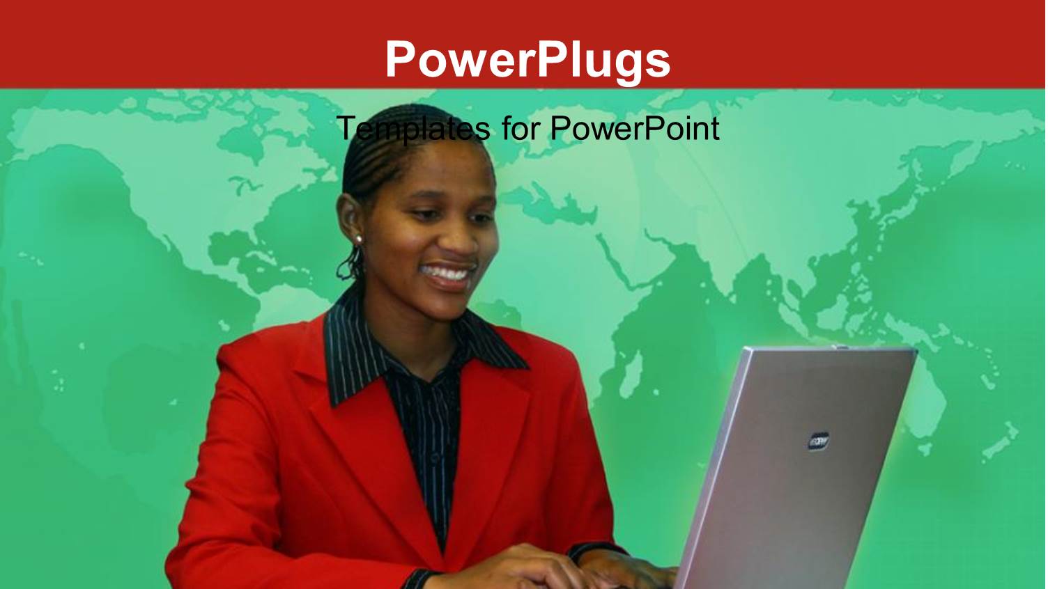 Young African American Woman Operating Laptop with World Map in Background