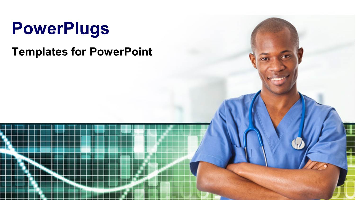 Young African Doctor with Stethoscope across Neck Over Medical Background