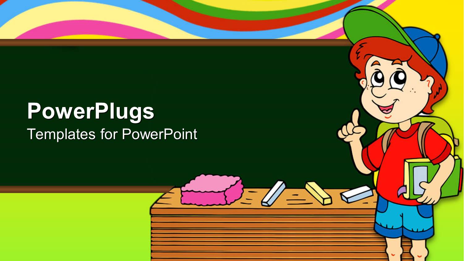 Young Boy in Class Next to Teacher's Desk and Chalkboard