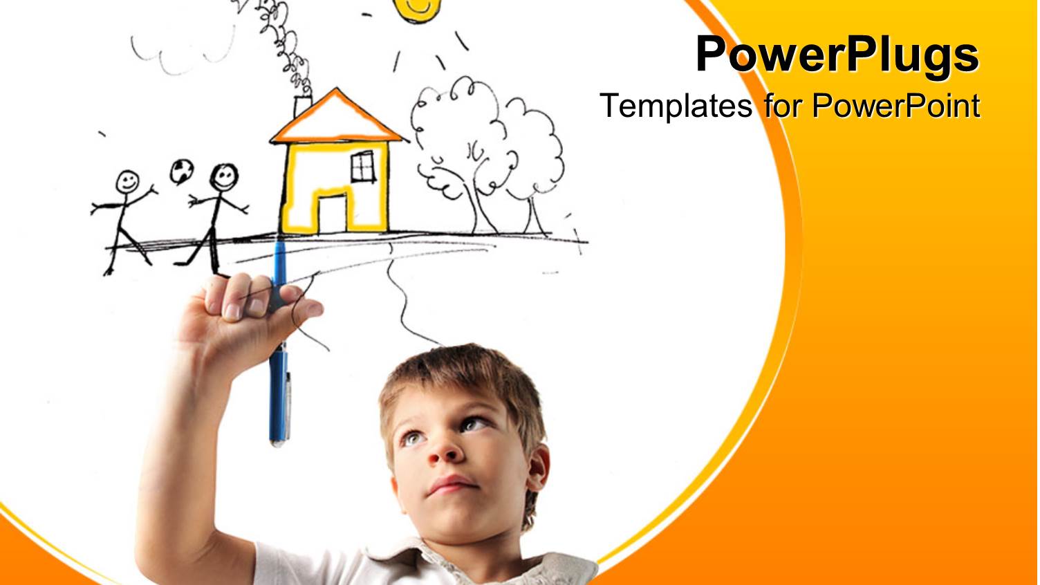 Young Boy Holding a Pen Imagining a Yellow Happy Home