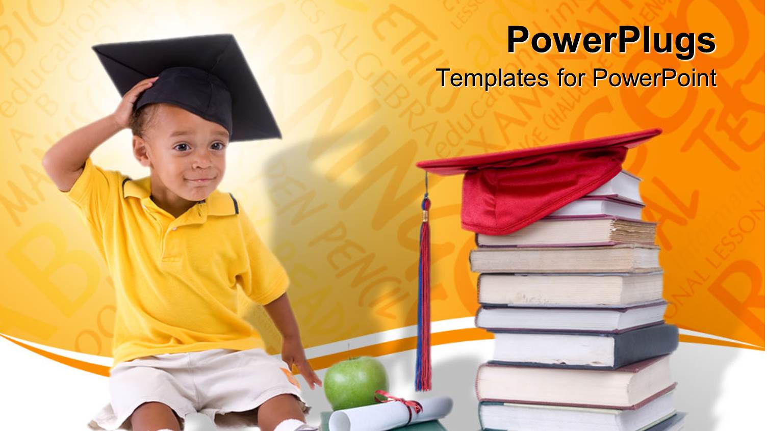 Young Boy Student with Graduation Cap, Books with Diploma and Apple, Education, Learning, Teaching, School