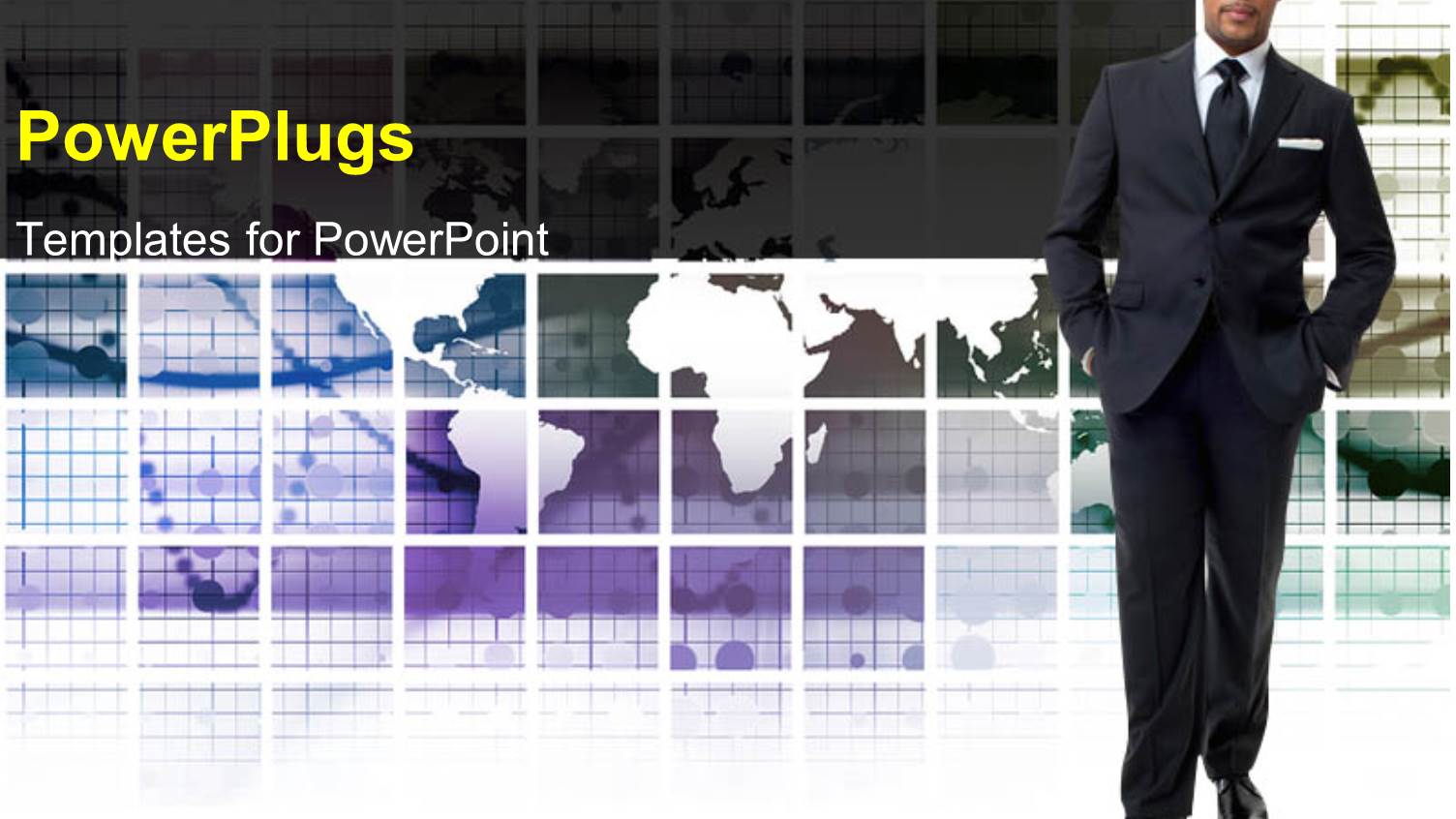 Young Business Man Standing Over World Map on White Background 