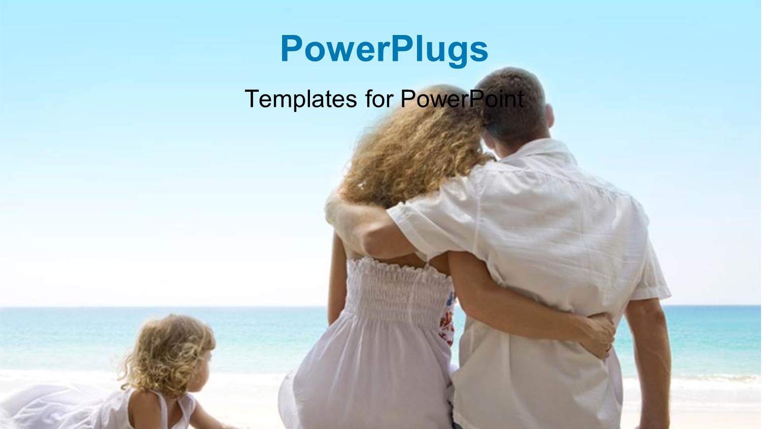 Young Family Having Fun on the Beach with Blue Color