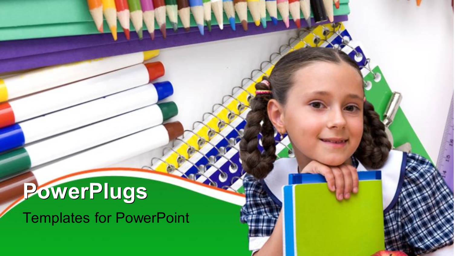 Young Girl Holding Book and Red Apple with School Supplies in Background