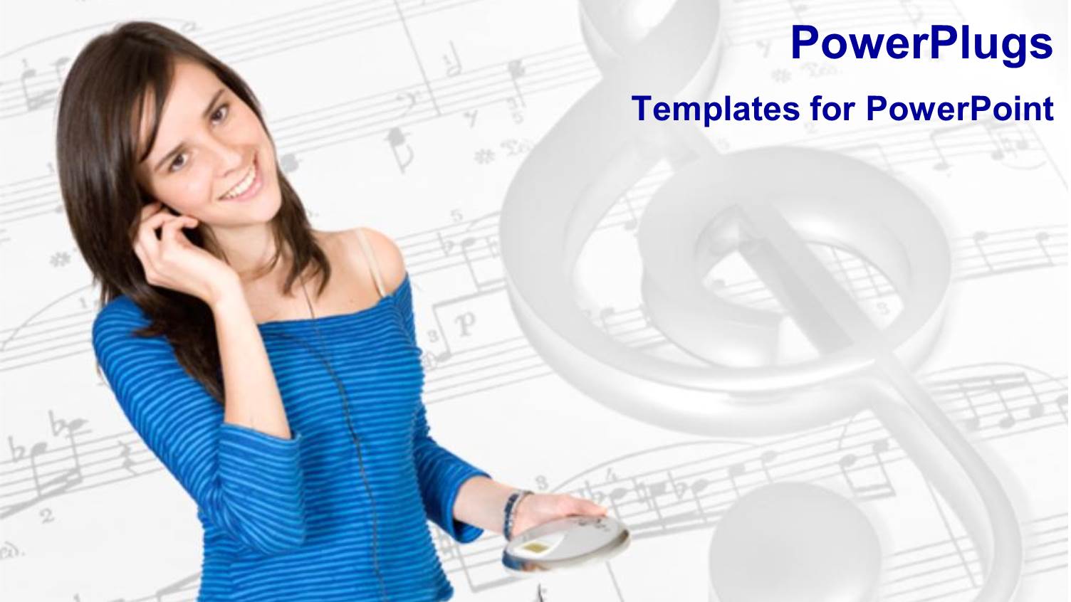 Young Girl Listening to Music with Musical Notes on Music Sheets