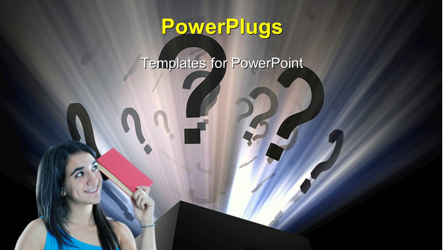 Young Lady Asking Questions with Question Mark Symbol Popping Out of Box