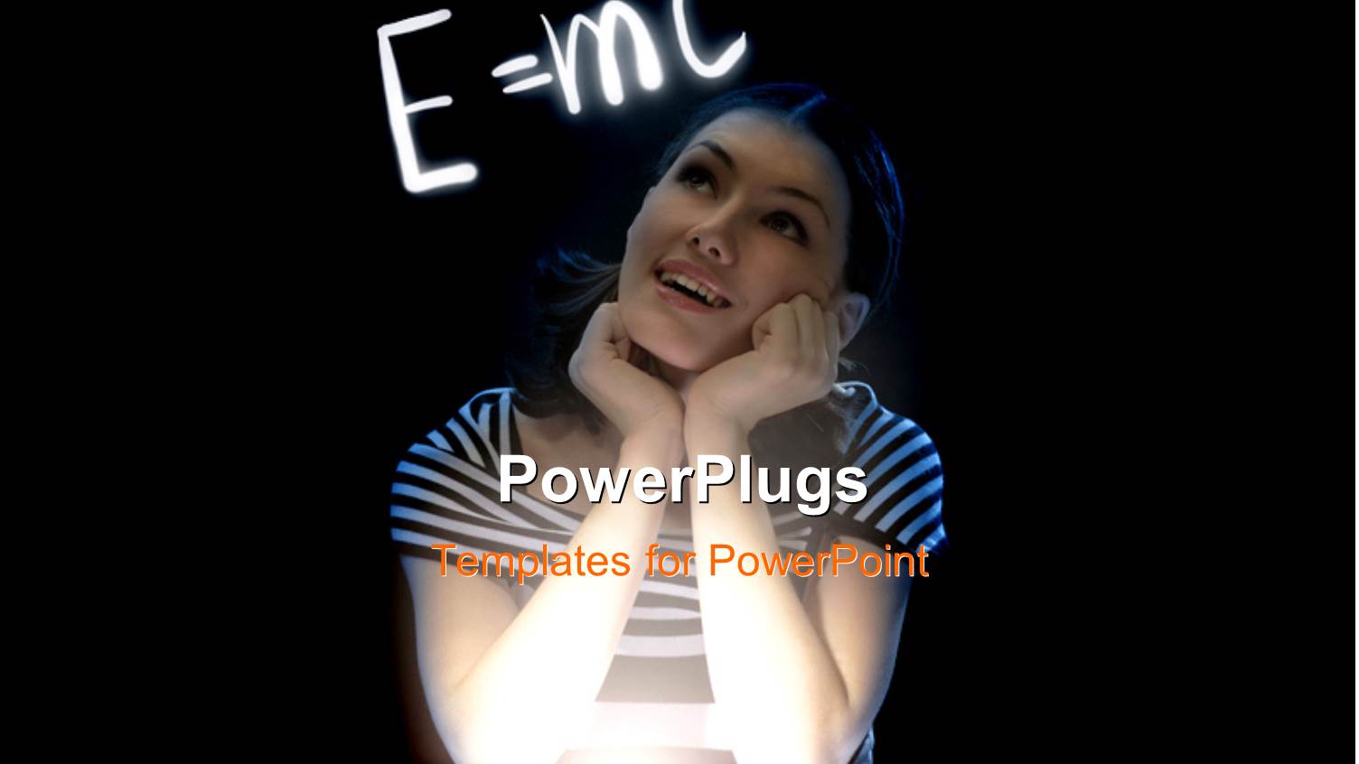 Young Lady Reading with Einstein Relativity Formula on Black Background 