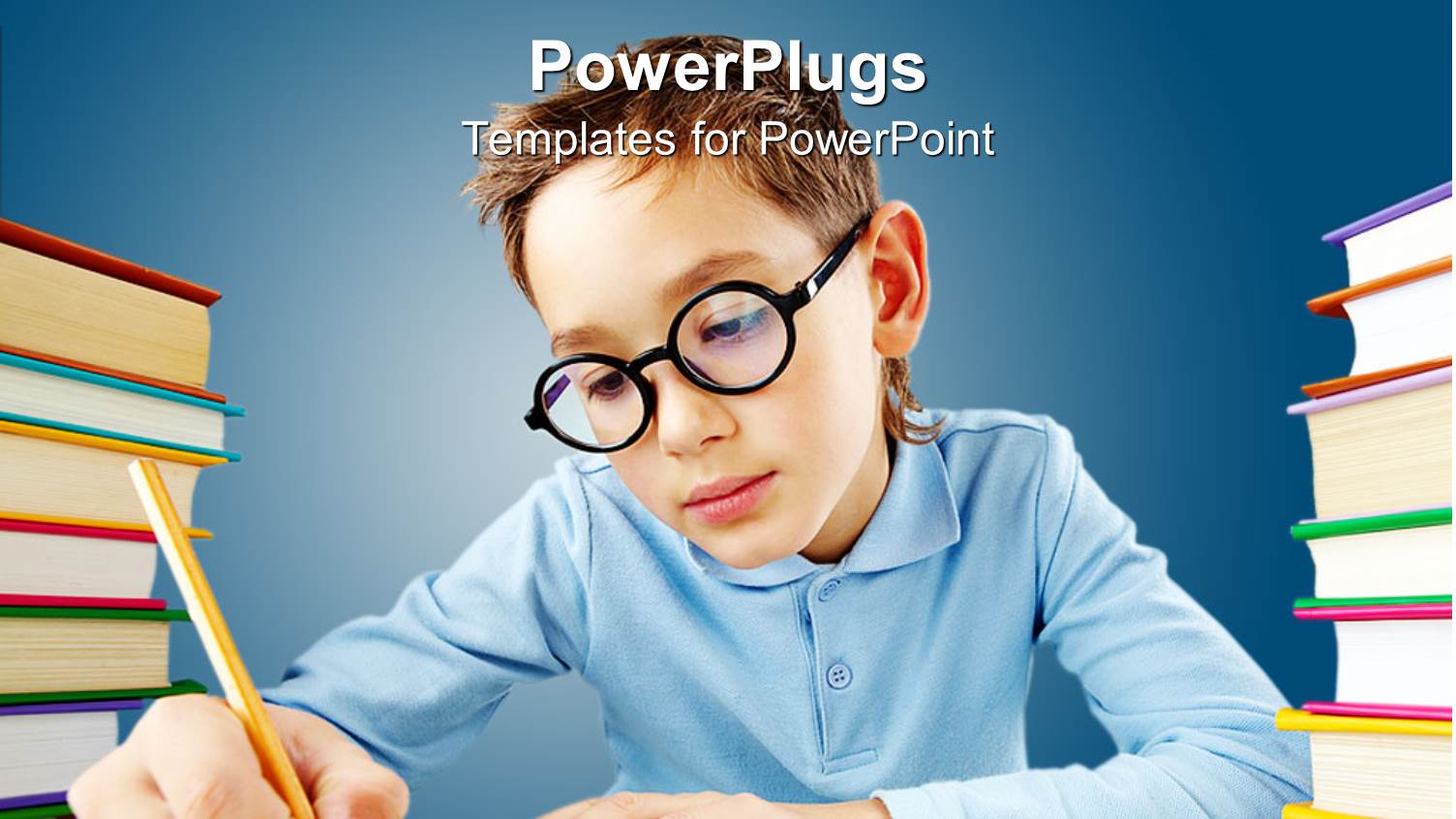 a Young Male Kid with Glasses Holding a Pencil and Studying