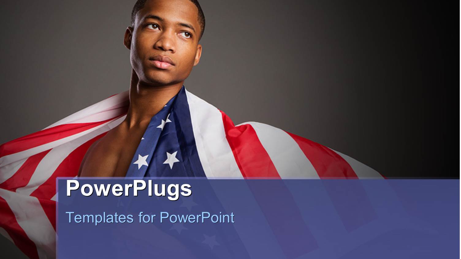 a Young Man Draped with the American Flag Looking Upward