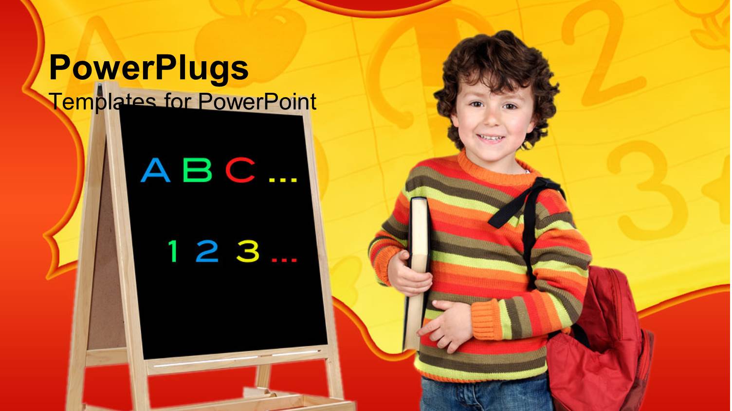 Young Smiling Boy Holding a Red School Bag and a Black Board