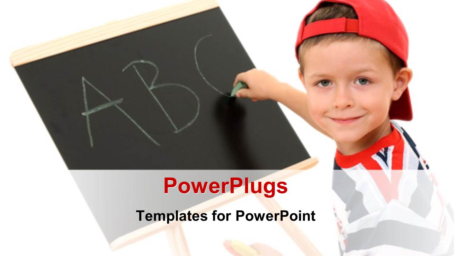 a Young Smiling Boy in a Red Cab Writing on a Board