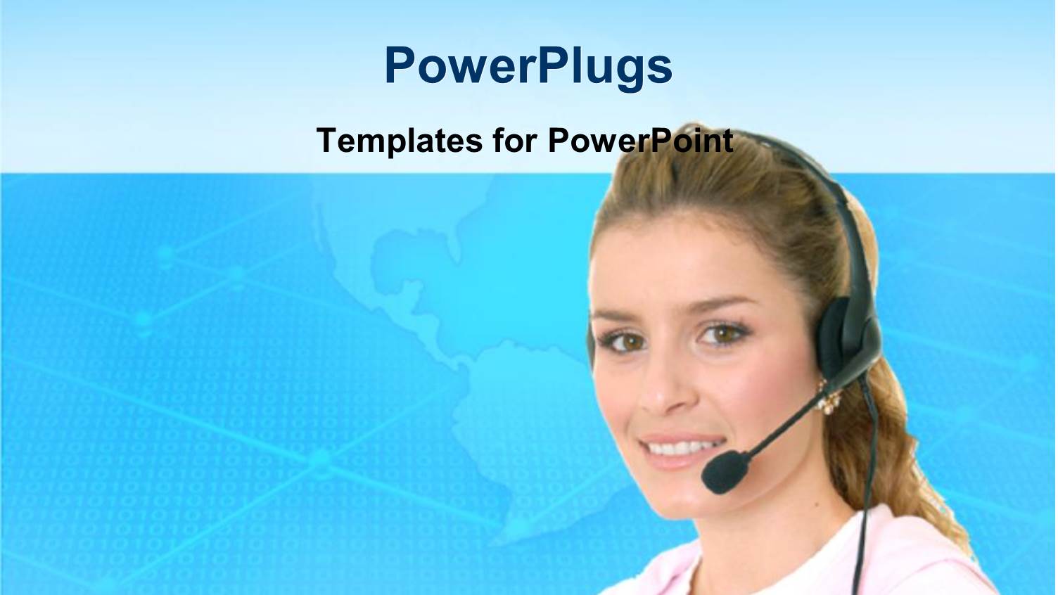 Young Woman Wearing Headphones and Microphone with World Map on Light Blue Background