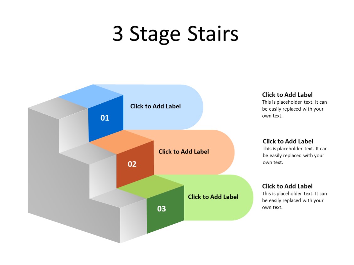 PowerPoint Slide - Stairs Diagram - 3 stairs - Multicolor