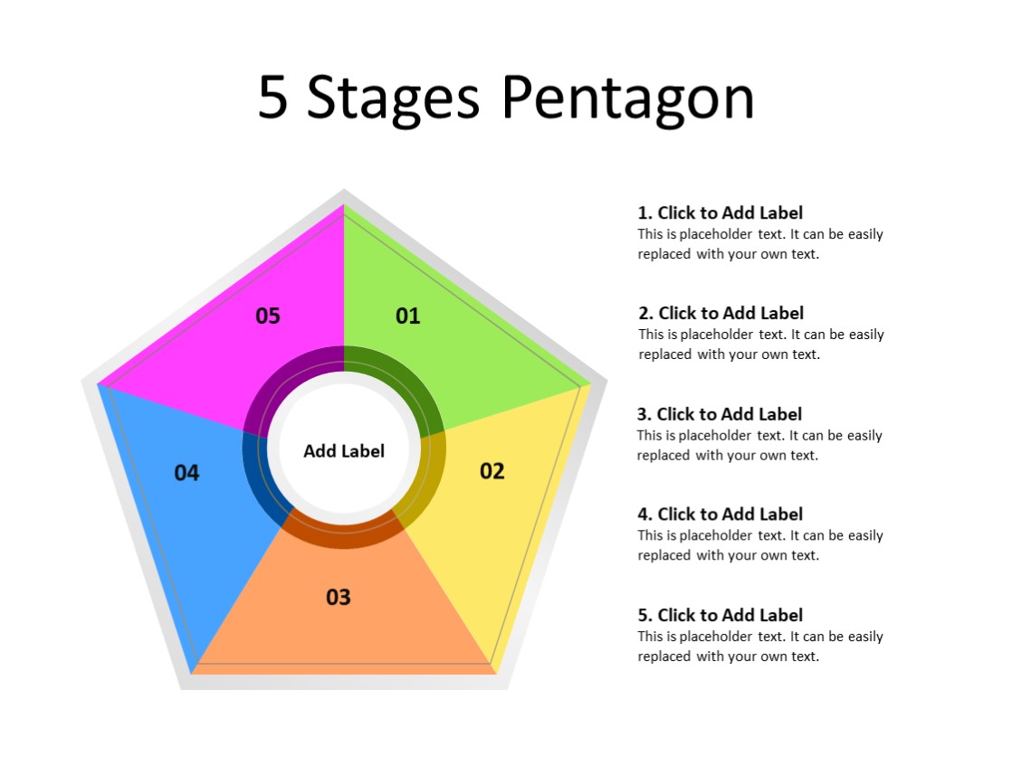 PowerPoint Slide - Pentagon diagram - 5 triangles - Multicolor