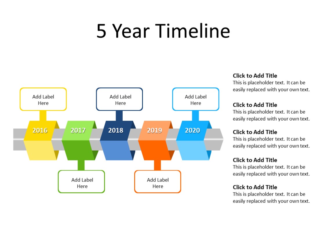 PowerPoint Slide - Timeline Diagram - 5 steps - Multicolor
