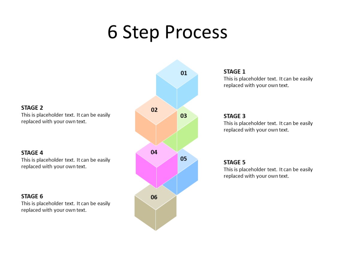 PowerPoint Slide - Steps Diagram - 6 cubes - Multicolor